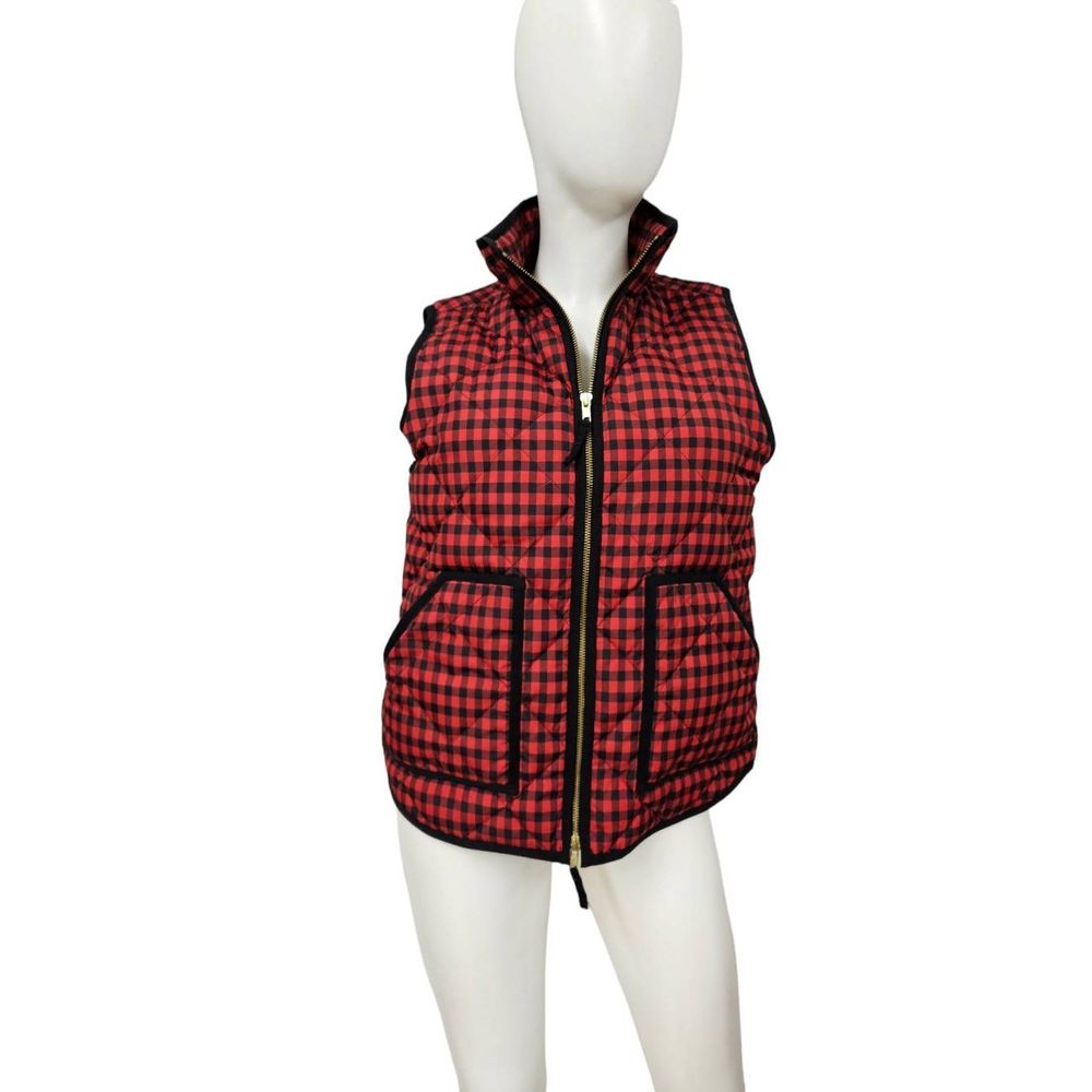 J. Crew Red Check Quilted Vest Medium